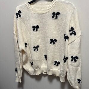 SHEIN Cream Sweater with Black Bow Details